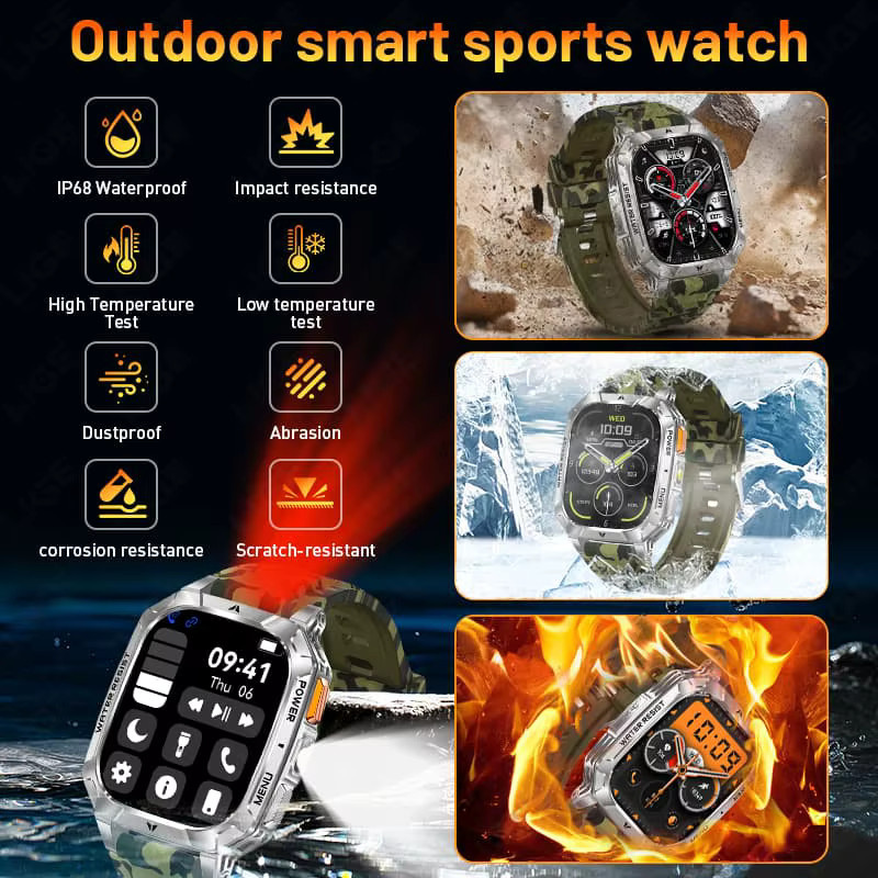 LIGE Militär-Smartwatch mit 2,01 Zoll HD-Bildschirm, 1400 mAh Akku, Bluetooth-Anruf, 3ATM wasserdicht, Farbe: Blau, kompatibel mit Android und iOS - Bild 6
