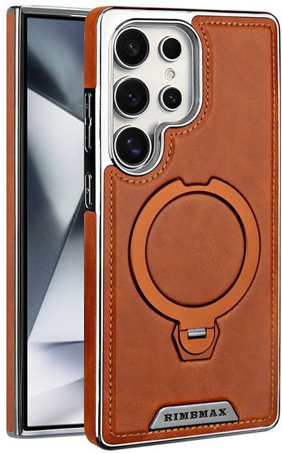 Magnetische Lederhülle mit drehbarer Halterung für Samsung Galaxy S23 S24 S25 S26 Ultra Plus und S23 Plus in Braun mit kabellosem Laden und stoßfestem Schutz - Bild 1