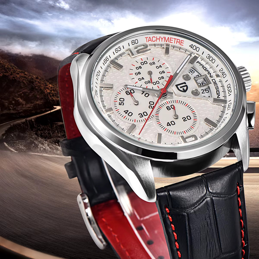 PAGANI DESIGN Chronograph, Quarz, Edelstahl, Leder, Herren - Bild 6