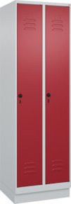C+P Spind Classic PLUS Garderobenschrank mit Sockel, 2 Abteile, Grau/Rot, H x B x T: 195 x 60 x 50 cm - Bild 1