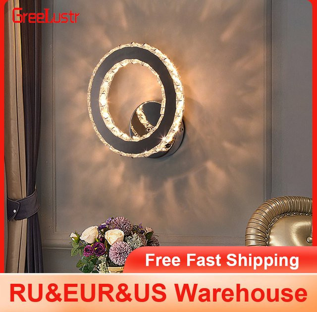 GreeLustr Moderne LED Wandleuchte aus K9 Kristall und Metall in Transparent für Schlafzimmer und Flur - Bild 1