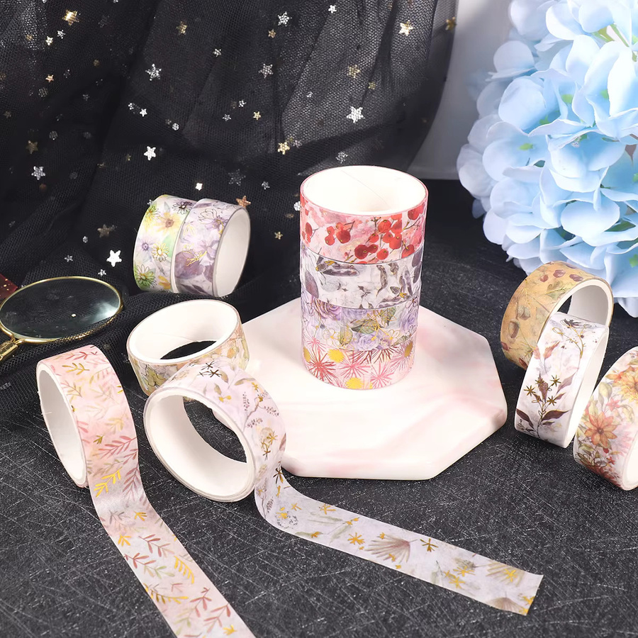 6 Rollen Washi Tape mit Blumen- und Pflanzenmotiven in Gold und Multicolour für Scrapbooking und Planer - Bild 3