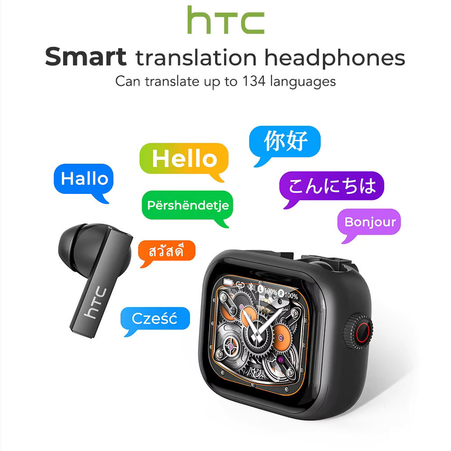 HTC Original AI Translator Kabellose Bluetooth-In-Ear-Kopfhörer mit LED-Touchscreen, HiFi-Klang und Geräuschunterdrückung, Schwarz - Bild 2