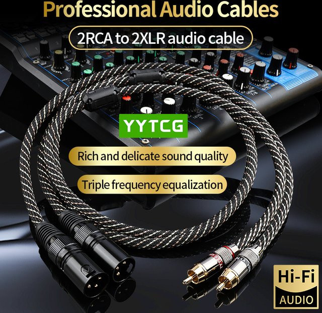 YYTCG HIFI Audio Kabel 2RCA auf 2XLR 6N OFC Patchkabel für Lautsprecher Verstärker und Mixer in Schwarz - Bild 1