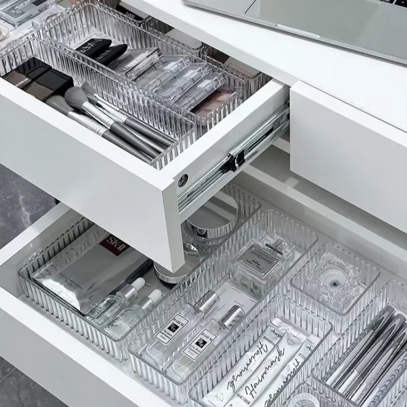 Transparentes Schreibtisch-Schubladen-Organizer-Set aus Kunststoff für Make-up und Badezimmer-Aufbewahrung - Bild 4