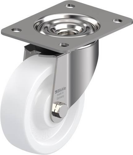 Blickle Lenkrolle LKX-SPO 125G-3 aus Edelstahl mit weißem Kunststoffrad, Rad-Durchmesser: 125 mm, Tragfähigkeit: 350 kg - Bild 1
