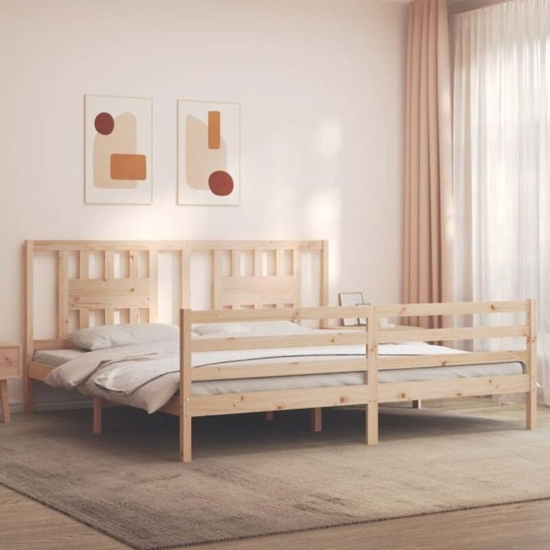 Massivholzbett aus Kiefer mit Kopfteil von Vidaxl in Braun und Natur im Landhaus- und Skandinavischen Stil, B/T/H: 200 x 200 x 100 cm - Bild 1