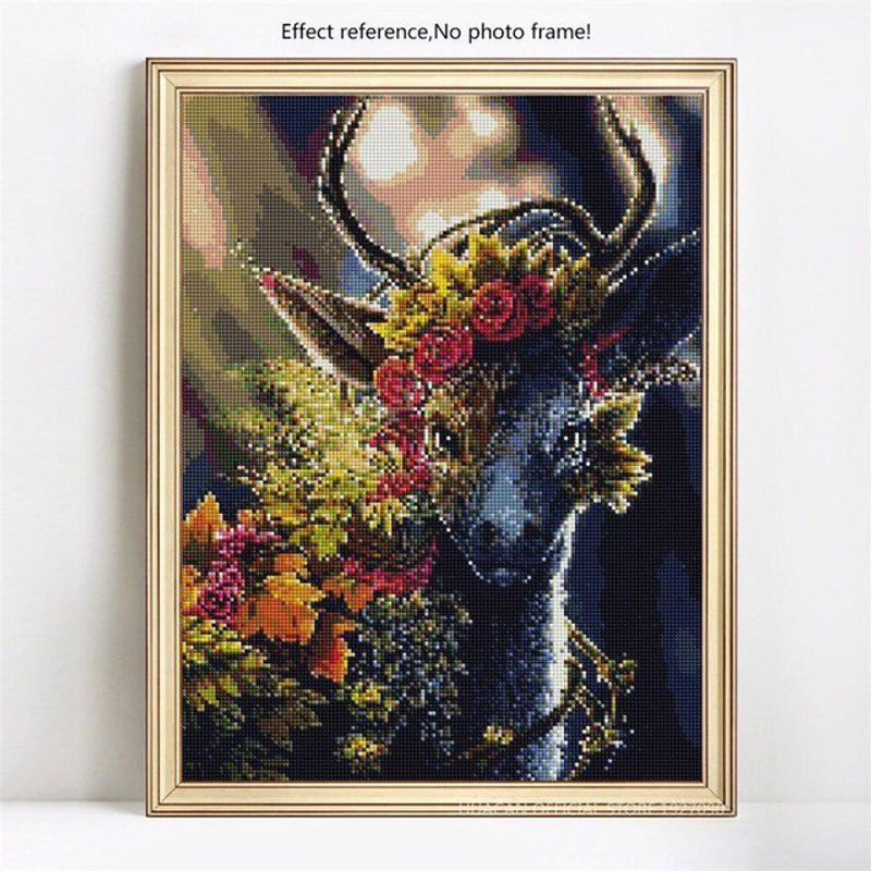 FIYO Diamond Painting Set mit Strass-Mosaik und Blumen-Hirsch-Motiv, mehrfarbig, B/H: 30 x 20 cm - Bild 1