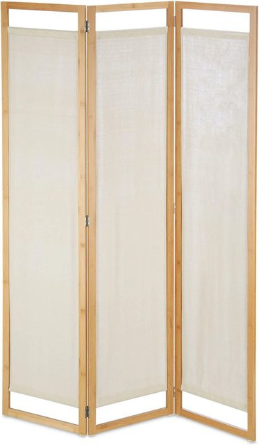 Relaxdays Paravent aus Bambus und Stoff in Beige, dreiteilig zusammenfaltbar und freistehend, H x B x T: 170 x 120 x 1,5 cm - Bild 1