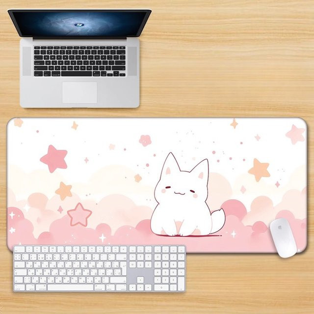 Potdemiel Mauspad aus PU-Leder mit rosa Cartoon-Katzen-Motiv - Bild 1