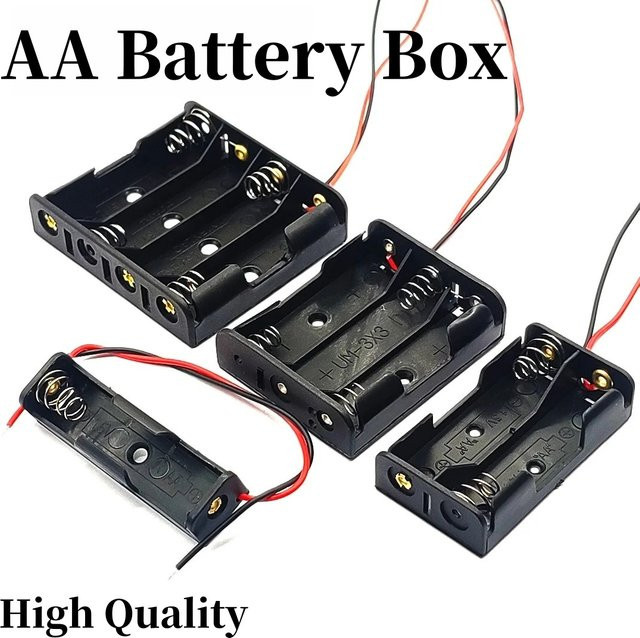 AA-Batteriegehäuse in Schwarz mit 1 bis 4 Steckplätzen für 14500 AA-Batterien inklusive Kabeln für Reihenschaltung - Bild 1