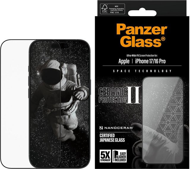 PanzerGlass Ultra-Wide Ceramic II Displayschutz mit EasyAligner für Apple iPhone 17 und iPhone 16 Pro in Schwarz und Transparent - Bild 3