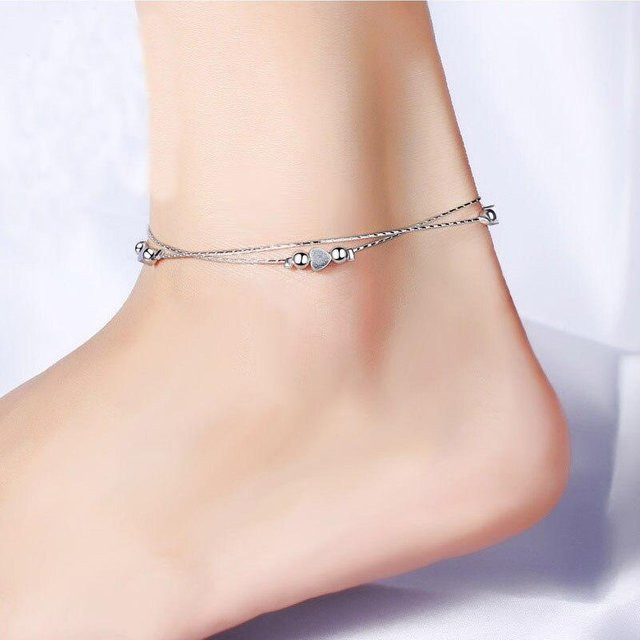 POMOiii Fußkettchen 925 Silber, Herz-Charm, Damen - Bild 1