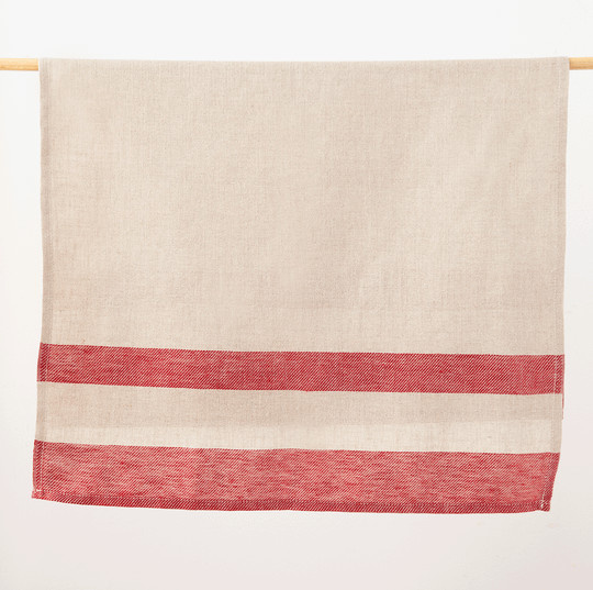 Vieböck Gläsertuch aus Leinen mit Streifen in Rot/Natur, hochabsorbierend und waschbar bei 60 Grad - Bild 1