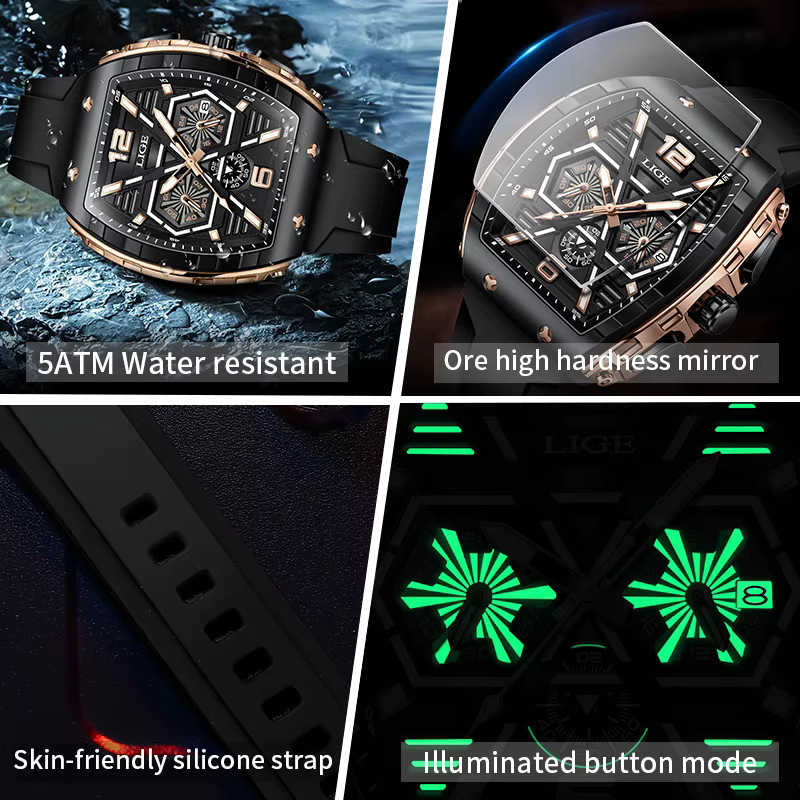 Lige Armbanduhr Quarz, Silikon, Schwarz, Herren - Bild 6