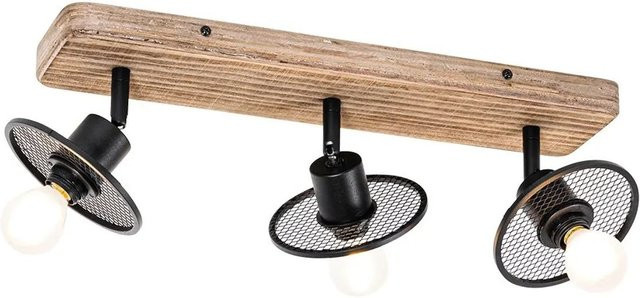 QAZQA Industrieller Deckenstrahler Jasmijn, 3-flammig, Schwarz und Braun mit Holz, dimmbar und verstellbar - Bild 1
