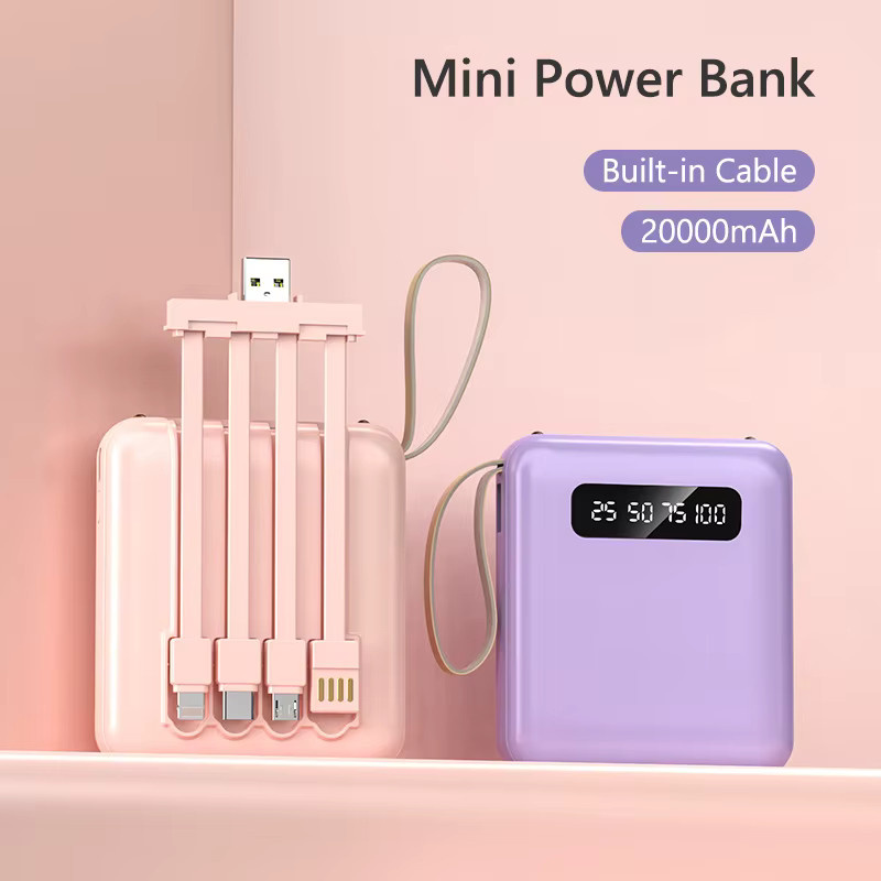 Mini Powerbank mit Schnellladung und 4 integrierten Kabeln, 20000mAh, Schwarz - Bild 2
