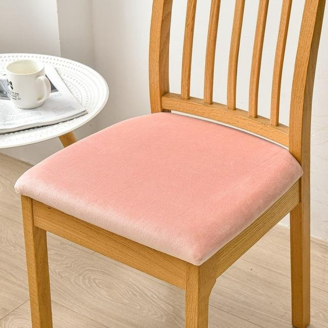 Waschbarer Stretch-Stuhlbezug aus Samt in Dunkelrosa für Esszimmer und Büro - Bild 1