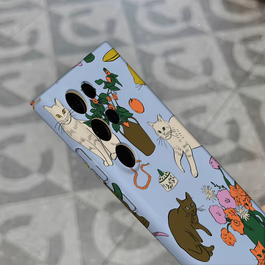 Stoßfeste Doppelschicht Handyhülle mit Vintage Katzen- und Blumen-Stilleben für Samsung Galaxy S25 Ultra, S24 und S23 Ultra Plus in Multicolour - Bild 5