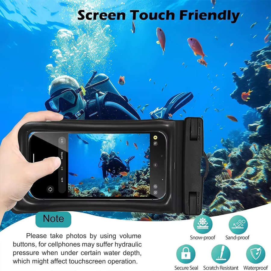 Grippopso 2er-Set Wasserdichte Handyhüllen IPX8 Schwimmfähige Trockentaschen in Schwarz für Smartphones bis 7,2 Zoll - Bild 3