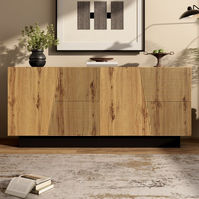 Anajqaqia Sideboard Aufbewahrungsschrank mit geometrischem Design und verstellbarem Regal, Schwarz-Braun, Breite: 160 cm - Bild 1
