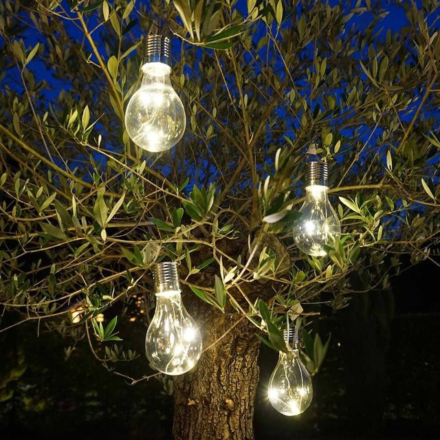 4er Set Solar LED Glühbirnen in Transparent für Garten und Partydeko - Bild 1