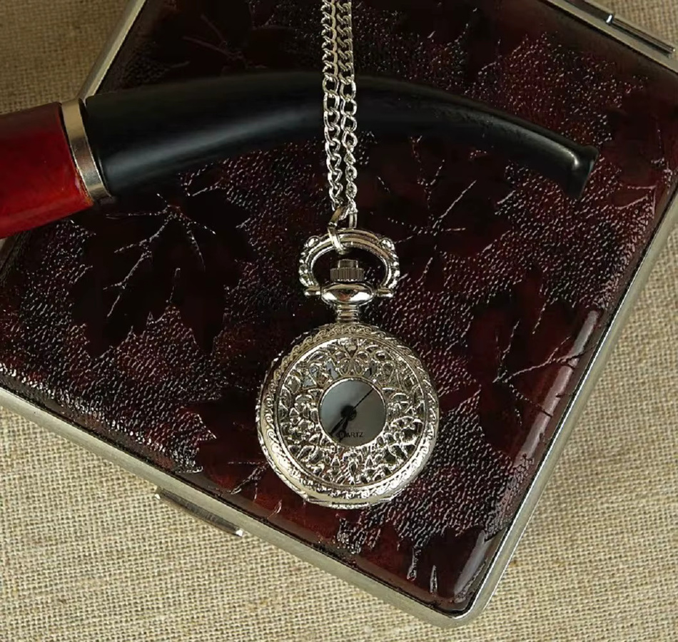 Taschenuhr Halskette, Quarz, Legierung, Silber, Damen, Vintage - Bild 2
