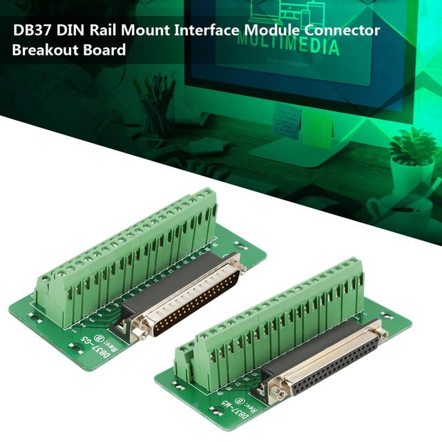VBESTLIFE Schnittstellenmodul DB37 für DIN-Schienenmontage mit Stecker, Buchse und Klemmenblock in Grün - Bild 1