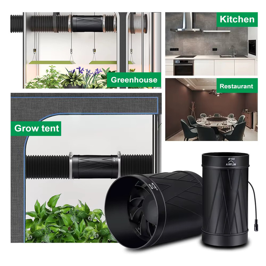 GRAXGROW Inline-Rohrventilator mit einstellbarer Geschwindigkeit, bürstenloser DC-Motor, Schwarz - Bild 5