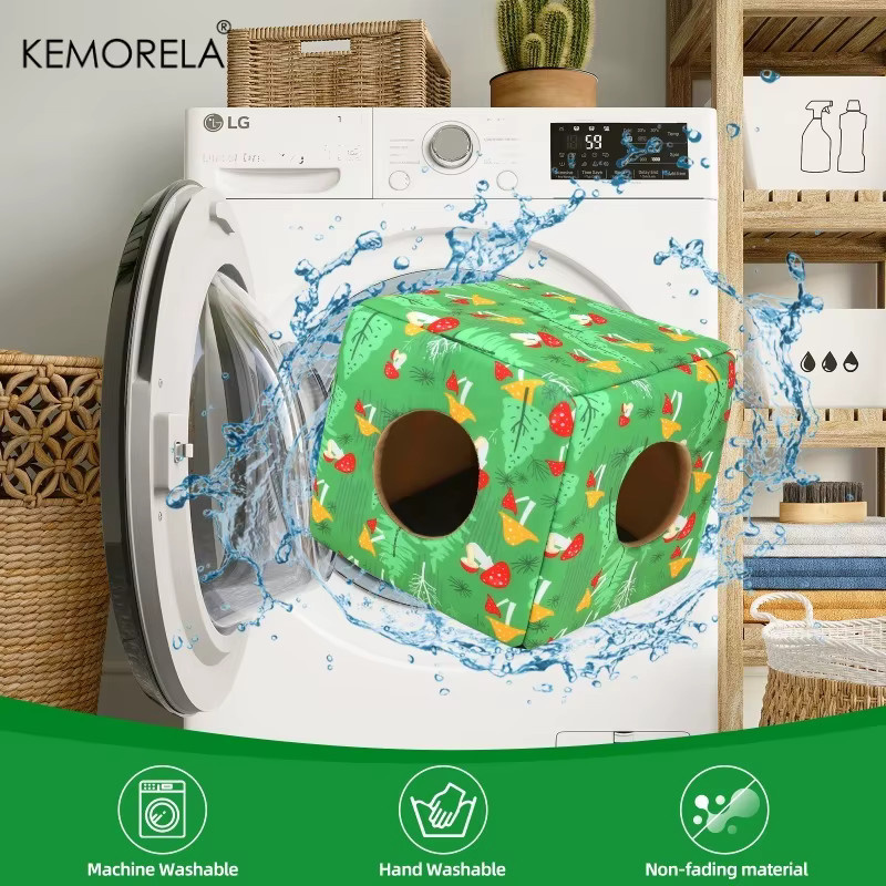 KEMORELA Kleintierbett für Meerschweinchen und Hamster, quadratisches Versteck mit abnehmbarem Bezug, grün floral, Textil - Bild 4