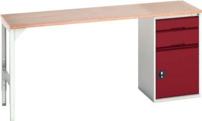 Unterbauwerkbank Bott verso mit Multiplex-Platte, 2 Schubladen, 1 Tür und 1 Ablageboden, Lichtgrau/Purpurrot, B: 200 cm, T: 60 cm, H: 93 cm - Bild 1