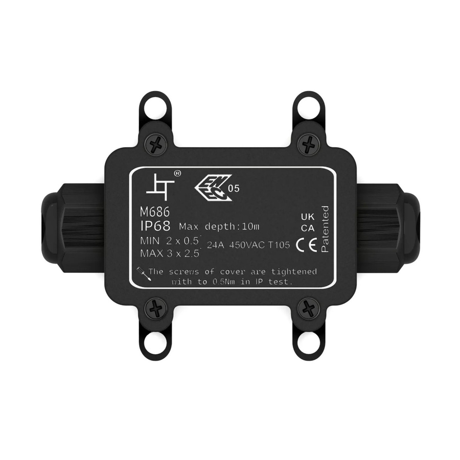 hb-digital Abzweigdose IP68 Wasserdicht 2 Wege Kabeldose Outdoor Schwarz - Bild 2