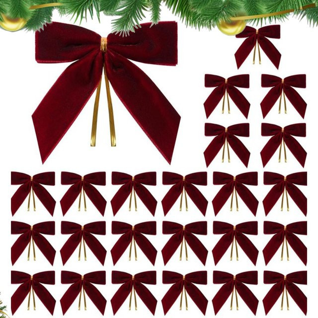 24 Stück rote Weihnachts-Samtschleifen zum Basteln und für die Geschenkverpackung - Bild 1