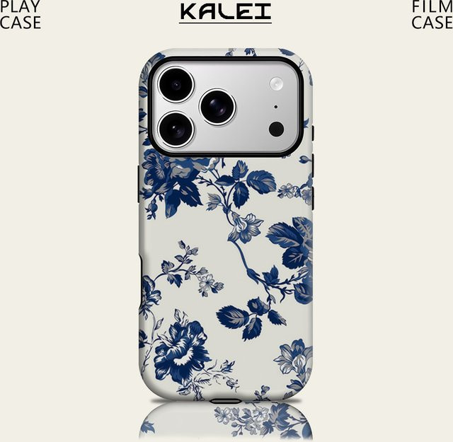 Indigo Floral Magnetische Handyhülle für Apple iPhone 17 16 15 14 13 Pro Max Plus in Blau, robuste doppelschichtige Schutzhülle - Bild 1