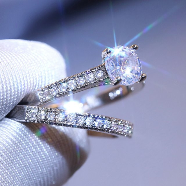 Huitan Ring Set, silberfarben, CZ-Stein, Damen - Bild 1