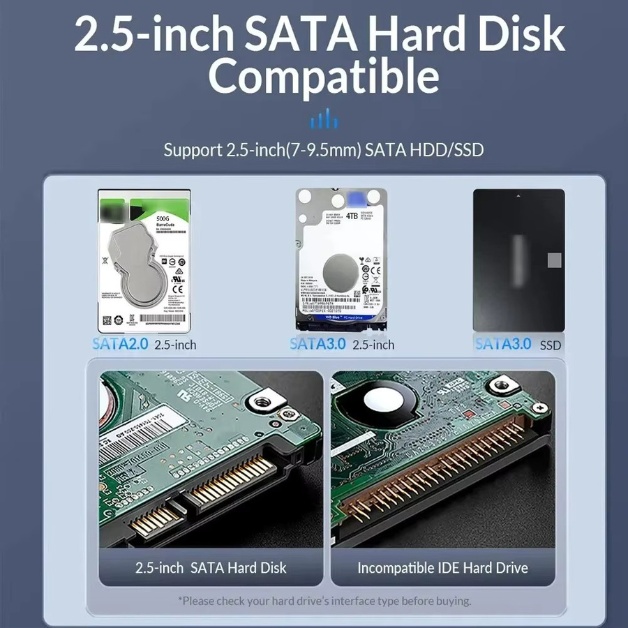 KEBIDU USB 3.0 HDD-Gehäuse für 2,5 Zoll SATA HDD und SSD, externes Festplattengehäuse mit 6 Gbit/s Hochgeschwindigkeit, Schwarz - Bild 5