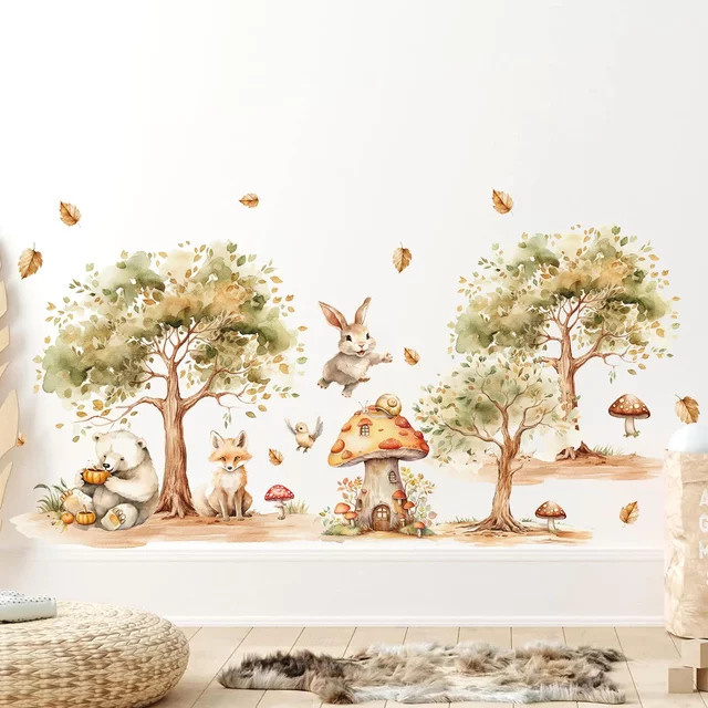 BRUP Wandtattoos Set mit Fuchs, Kaninchen und Bär im ländlichen Naturdesign für das Kinderzimmer, 2 Stück, Mehrfarbig - Bild 1