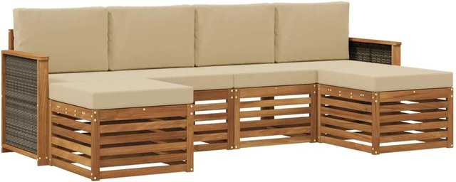 vidaXL Sofagarnitur aus Massivholz Akazie in Natur-Beige mit Latten-Design und Armlehnen - Bild 1