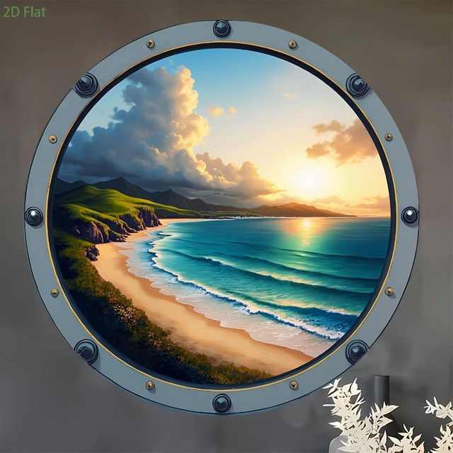 Rundes Aluminium-Wandschild von HELLOYOUNG mit Meeres-Sonnenuntergang-Motiv, Metall-Wandkunst für Wohnzimmer und Schlafzimmer, Durchmesser: 20,32 cm - Bild 1