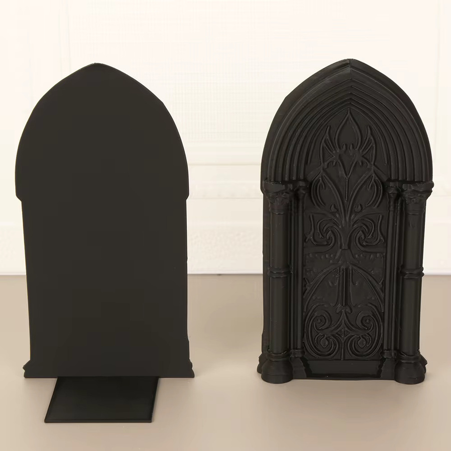 Gothic Buchstützen mit Kirchenbogen-Gravur aus Resin in Schwarz für dein Heim oder Arbeitszimmer - Bild 4