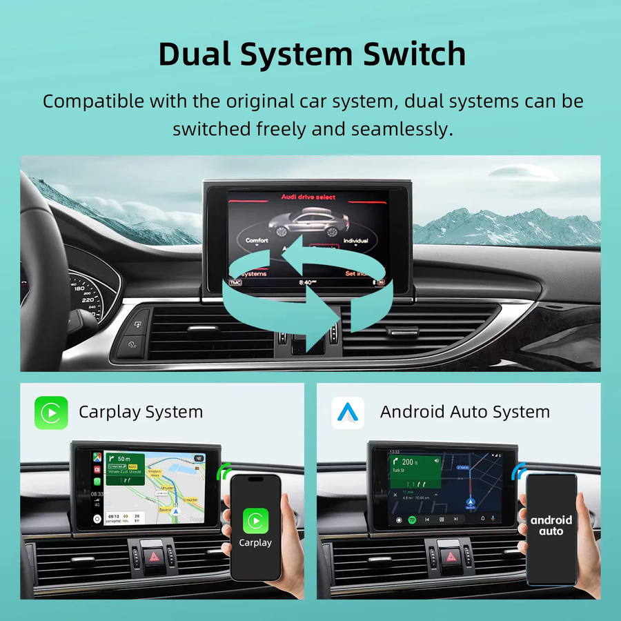 ANYFAR Drahtloses CarPlay und Android Auto Retrofit Decoder Box Kit für Audi A6 A7 2012–2016 mit 6,5 Zoll Bildschirm in Schwarz - Bild 3