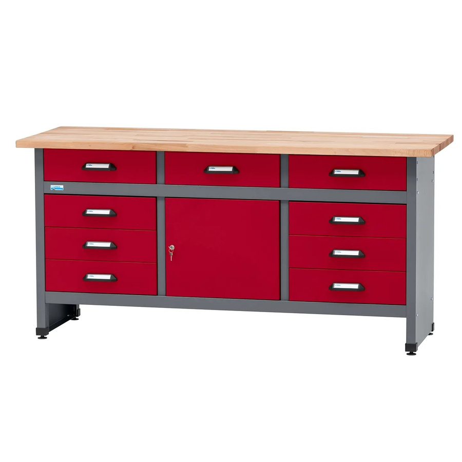 Küpper Werkbank mit 9 Schubladen und Tür in Rot/Grau, B/T/H: 170 x 60 x 84 cm - Bild 2