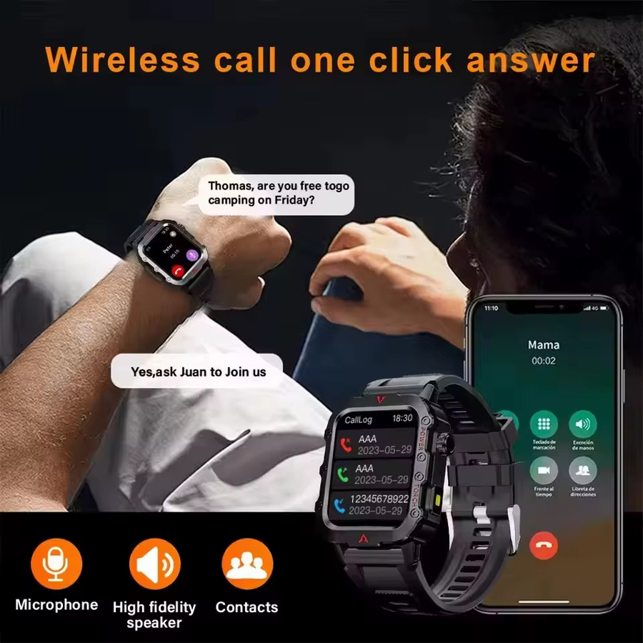 Ola Esporte Smartwatch für Herren mit Bluetooth-Anruf, GPS, Herzfrequenz- und Gesundheitsüberwachung, wasserdicht, in Schwarz oder Braun, kompatibel mit Android und iOS - Bild 4