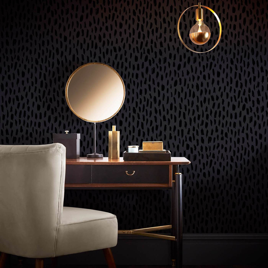 Clarke & Clarke Wallpaper Loxley Noir - Abstrakte Vlies Tapete in Schwarz mit Satin-Matt-Finish - Bild 1