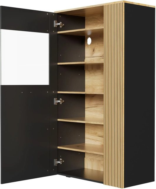 okwish Aufbewahrungsschrank mit LED-Regalen in Schwarz, modern mit Türen und offenen Regalfächern, B/T/H: 80 x 40 x 146 cm - Bild 1
