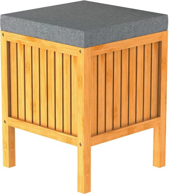 Eisl Wäschesammler aus Bambus mit Deckel und Sitzkissen in Braun, B/T/H: 39 x 52 x 39 cm - Bild 1