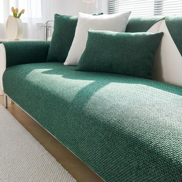 Rutschfester Chenille-Sofabezug von Your Warm Home in Grün, einfarbig und waschbar, B/H: 90 x 210 cm - Bild 1