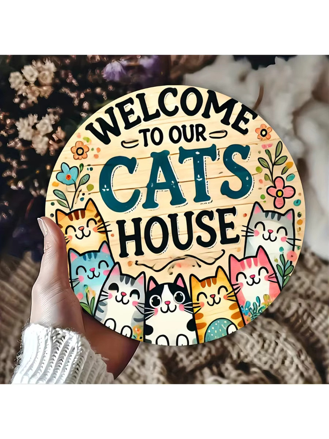 Potdemiel Vintage-Aluminiumschild Willkommen im Cat House, Wandkunst aus Metall, Mehrfarbig, B/H: 19,8 x 19,8 cm - Bild 7