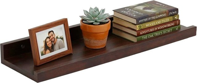 Relaxdays Wandregal aus Walnussholz in Braun, B/T/H: 40 x 15 x 5 cm - Bild 1