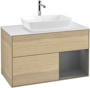 V&B Waschtischunterschrank Finion 100 in Anthrazit mit Eichenregal, lackiert - Bild 1